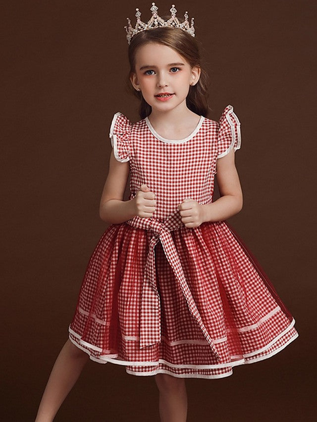 Oknass Ball Gown Cap Sleeve Jewel Neck Flower Girl Dresses Polyester Cotton Tulle With Bow Ruffles