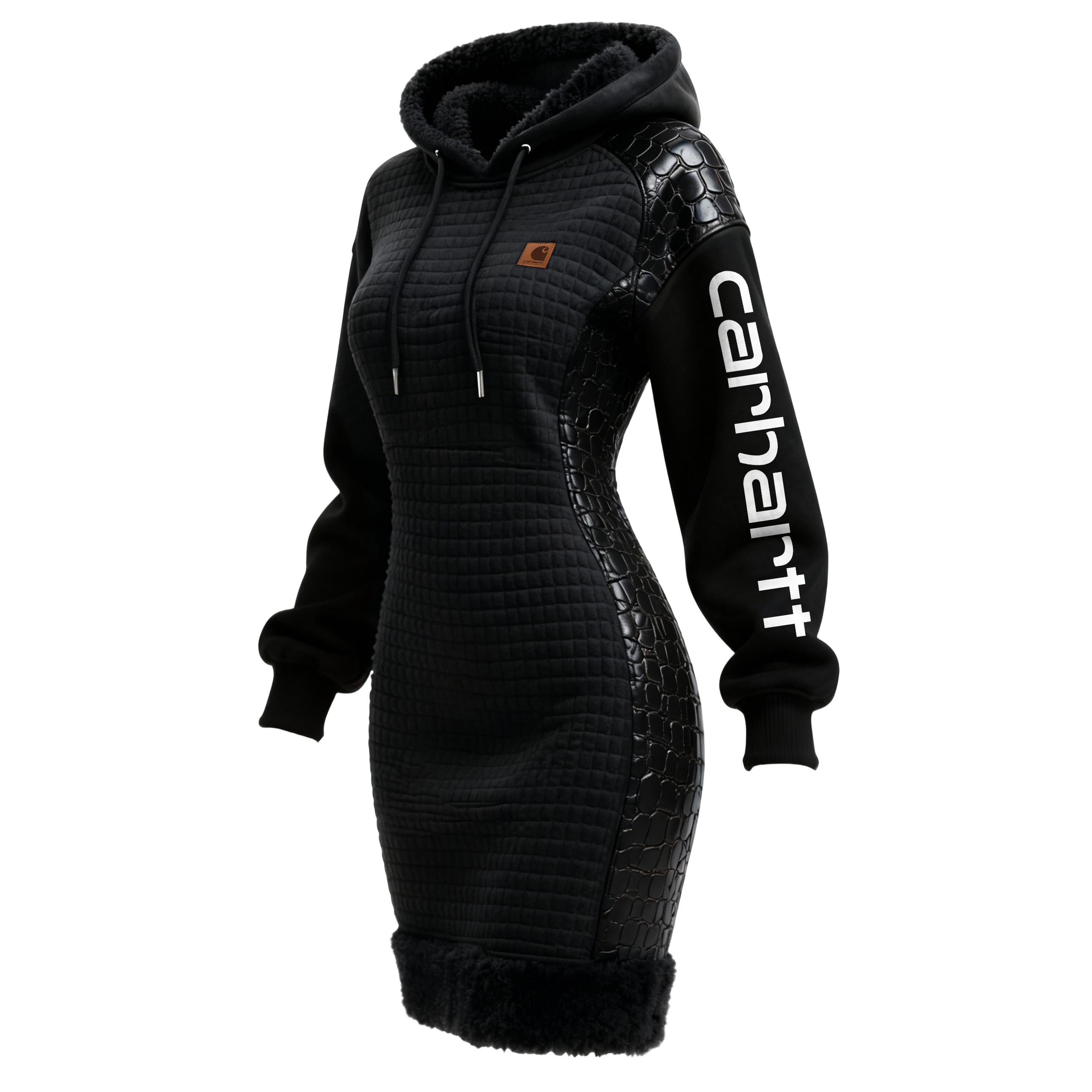 Women's Contrast Color Stitching Suede Lambswool Lapel Hooded Long Sweatshirt