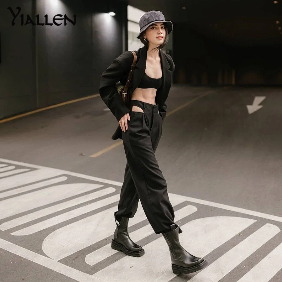 Yiallen 2021 Harajuku High Waist Hin Thin Bandage Straight Pants Female High Quality ActivityTrousers Kpop Street Leisure Pants