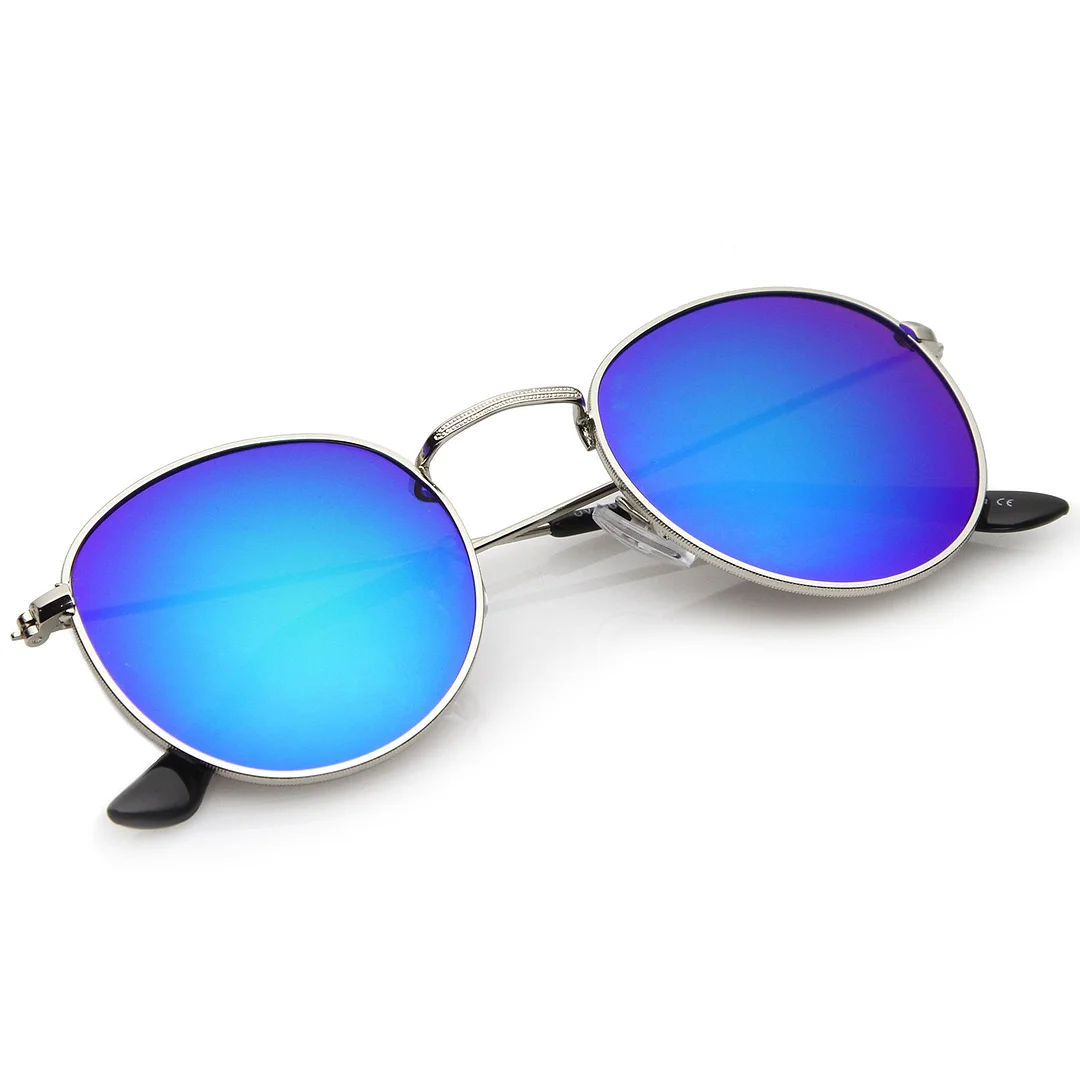 Retro Metal Frame Thin Temples Colored Mirror Lens Round glasses 50mm