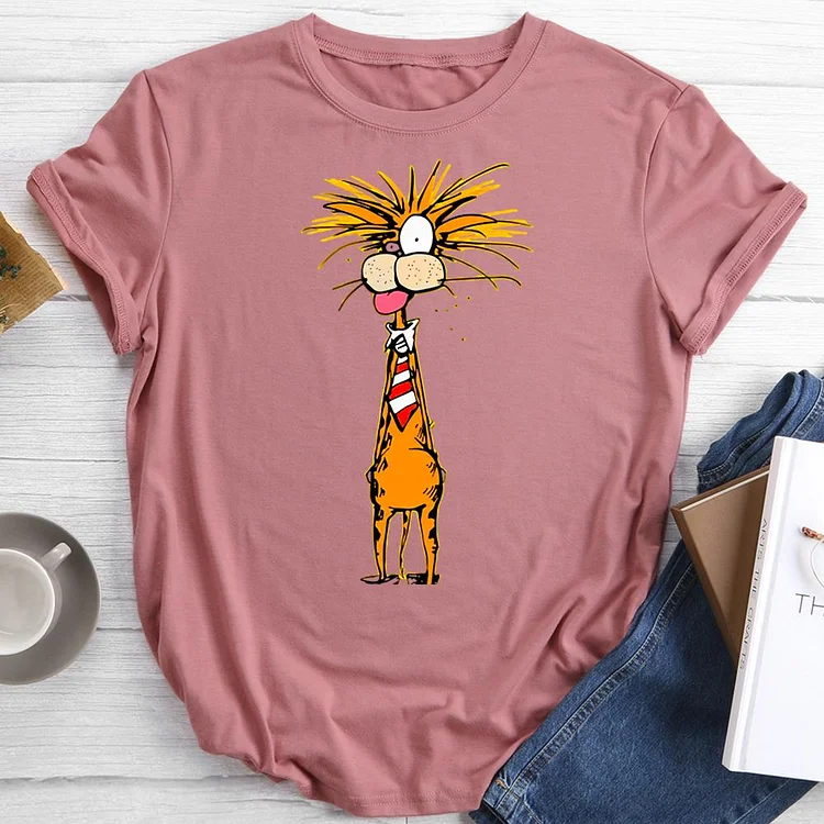 funny cat Round Neck T-shirt-0024223