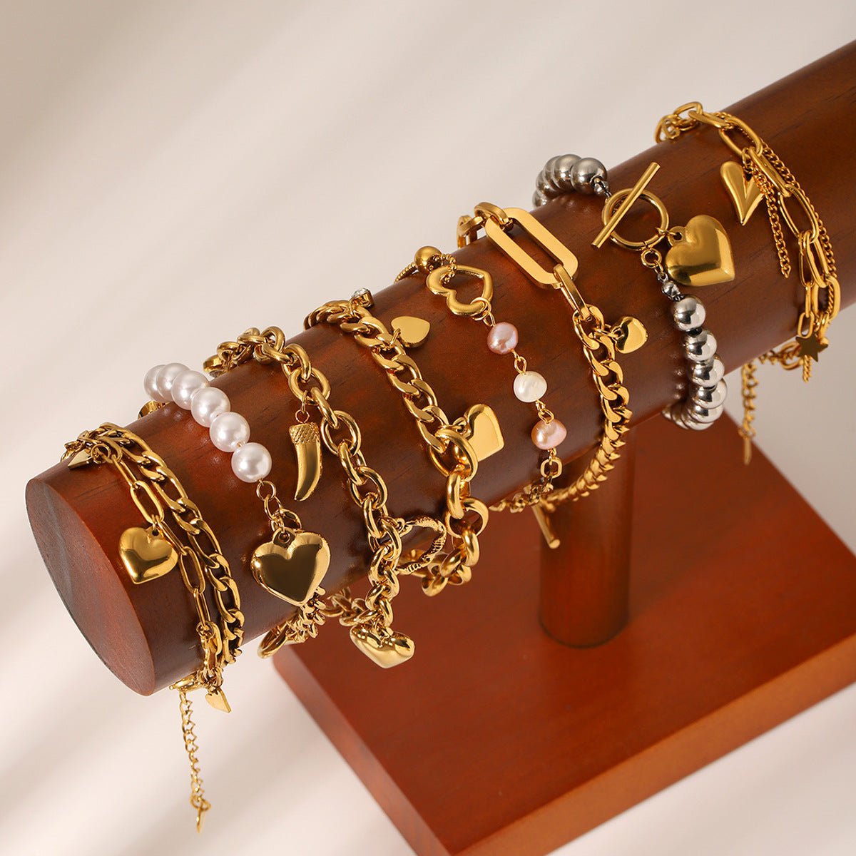 Stainless Steel Bracelet Ot Buckle Love Pearl Bracelet Female Titanium Steel Jewelry