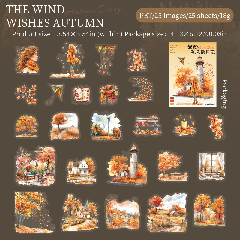 Journalsay A Diary Written for Autumn Series Vintage Travel Character Landscaping PET Sticker