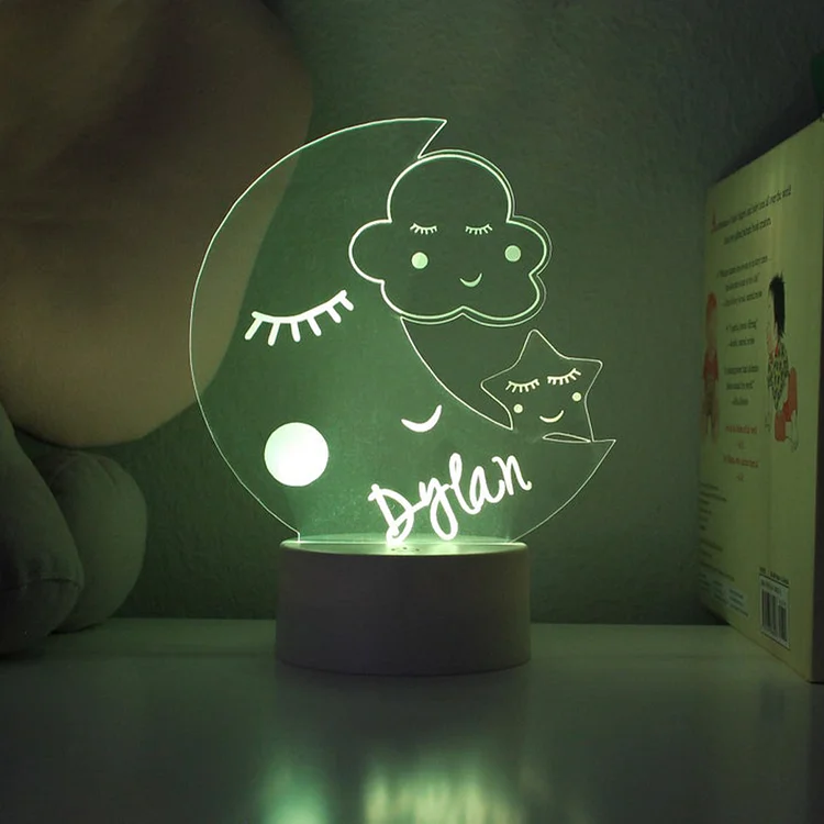 Personalized Moon and Star 3D Night Light Changeable Color Lamp for Kids
