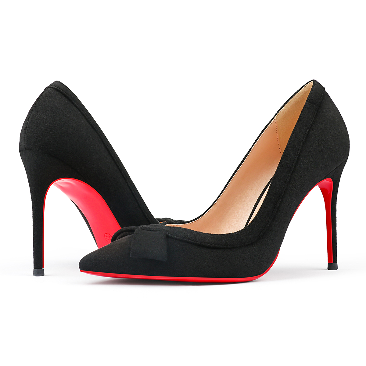 100mm Women's Party Wedding Heels Bowknot Pumps Red Bottom Shoes-MERUMOTE