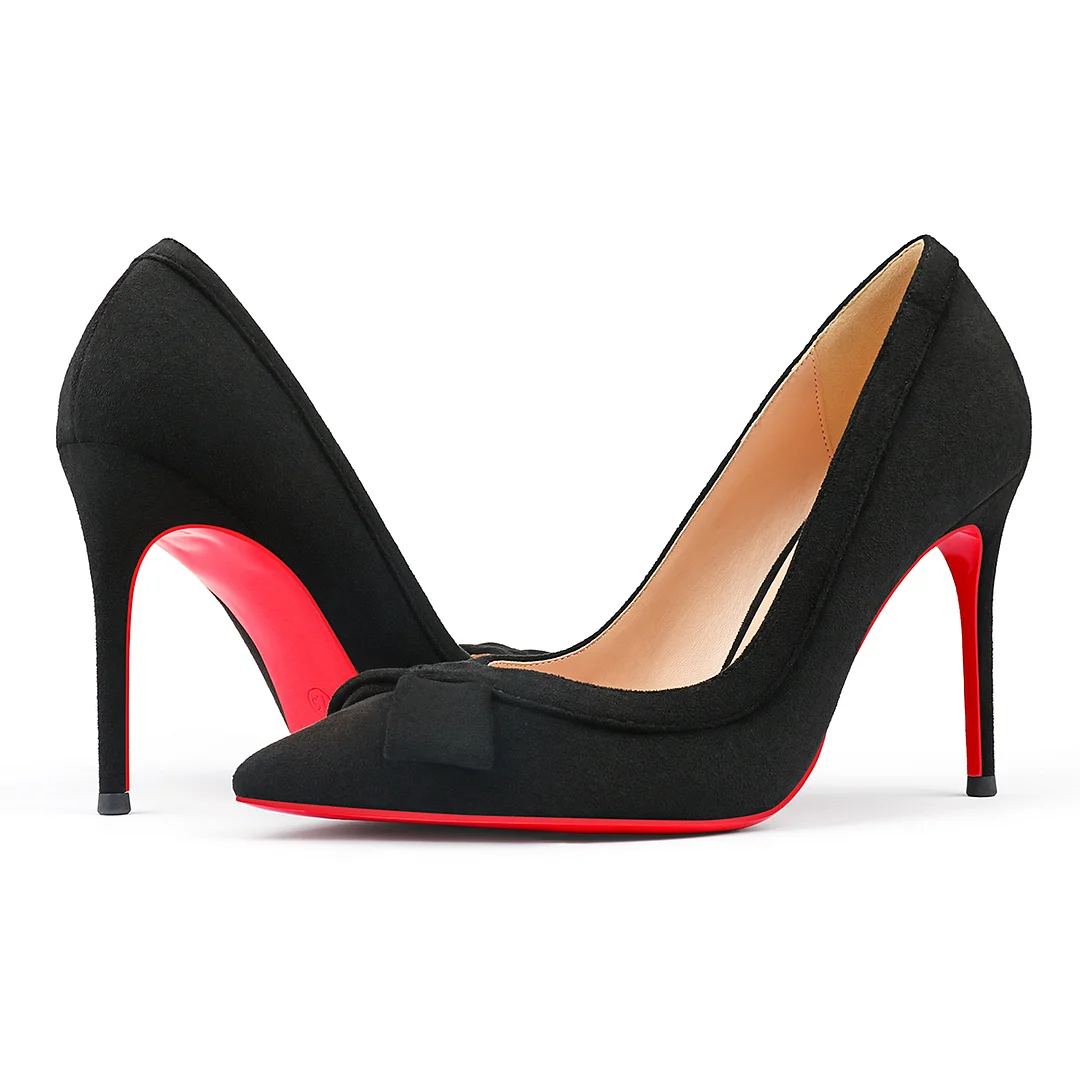 100mm Women's Party Wedding Heels Bowknot Pumps Red Bottom Shoes-MERUMOTE