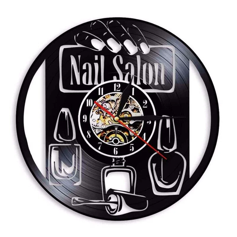 Nail Salon Vinyl Record Wall Clock Modern Design Nail Art Manicure Studio Vinyl Clocks Wall Watch Beauty Salon Wall Sign Decor