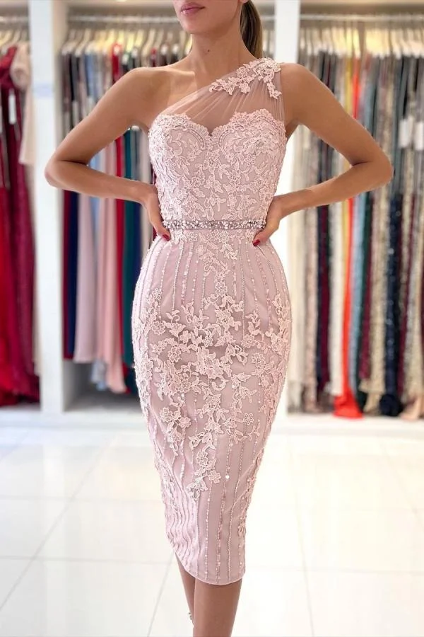 Lulluslly One Shoulder Lace Short Prom Dress With Beadings