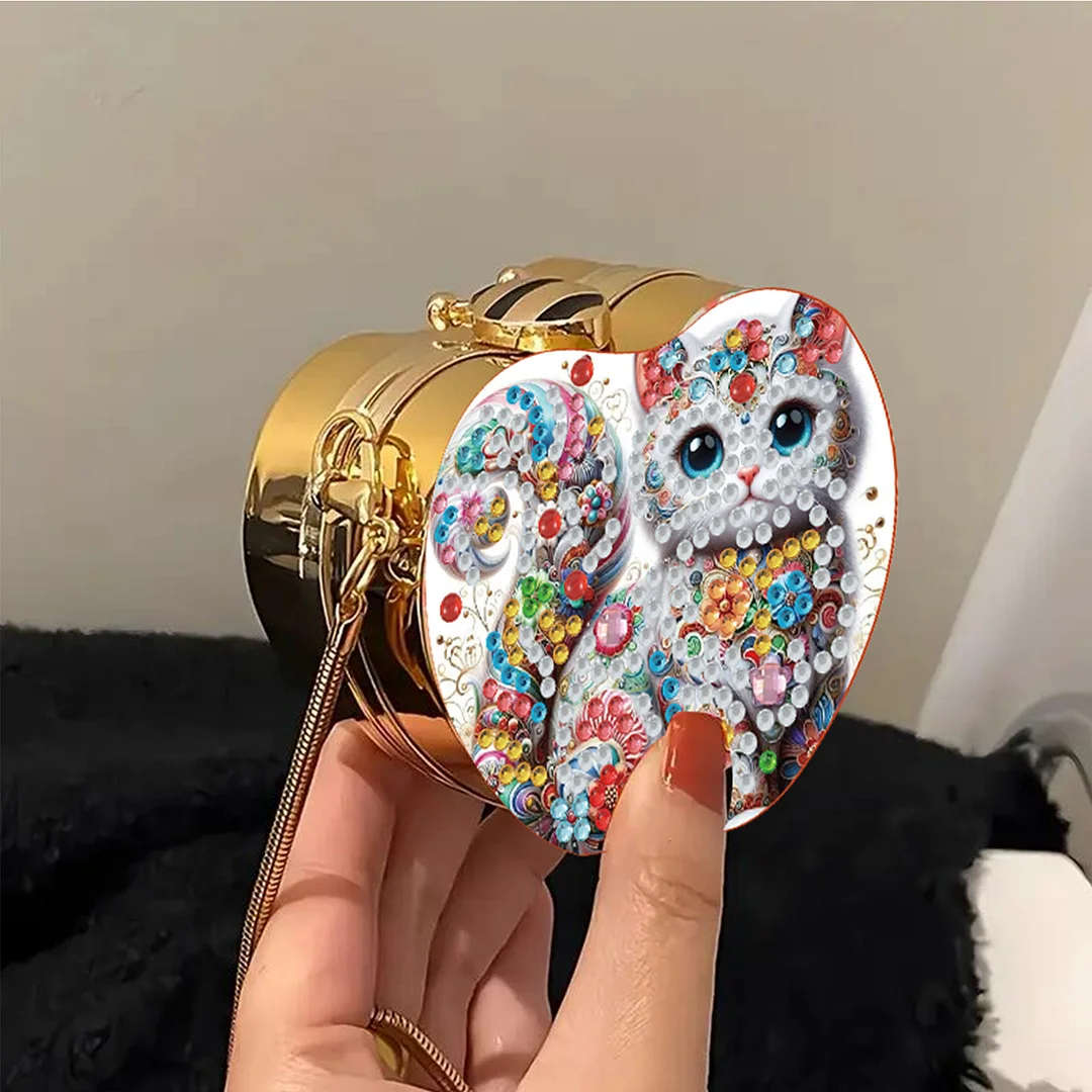 Cat DIY Acrylic Love Art Diamond Painting Coin Purse with Chain for Women Girls