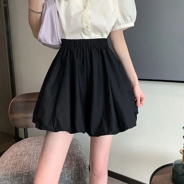 A-Line Skirt Balloon Elastic Waist Plain Mini