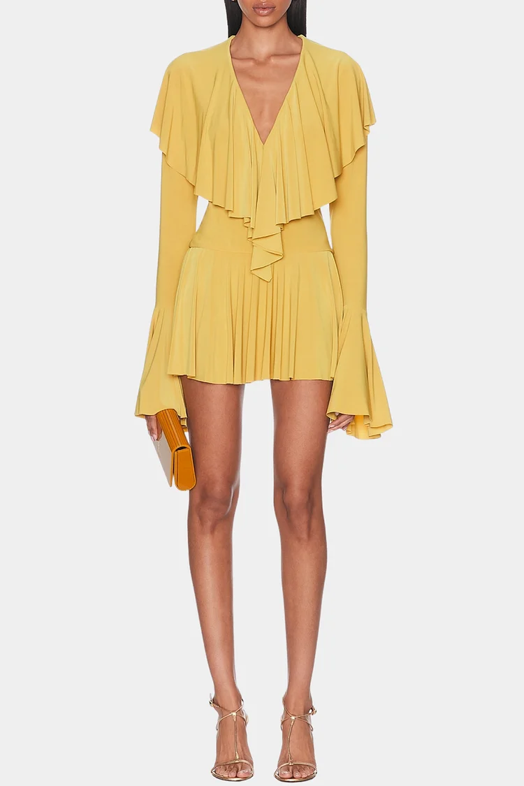Hathay Ruffle Mini Dress - Yellow