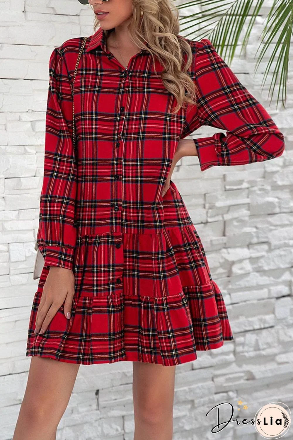 Plaid Shirt Long Sleeve Single Dress