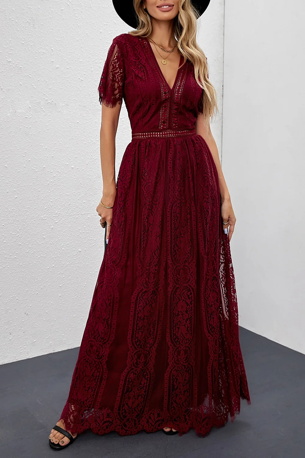 Red Blue Fill Your Heart Lace Maxi Dress | IFYHOME