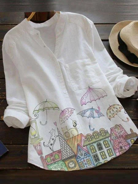 White Shirt Collar Cotton-Blend Sweet Shirts & Tops