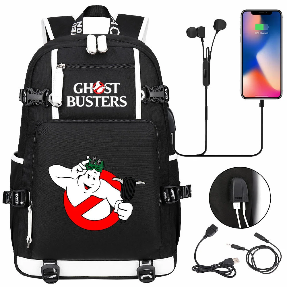 Ghostbusters Backpack with 15-inch Laptop Compartment, USB Charging, and Multi-Pocket Design