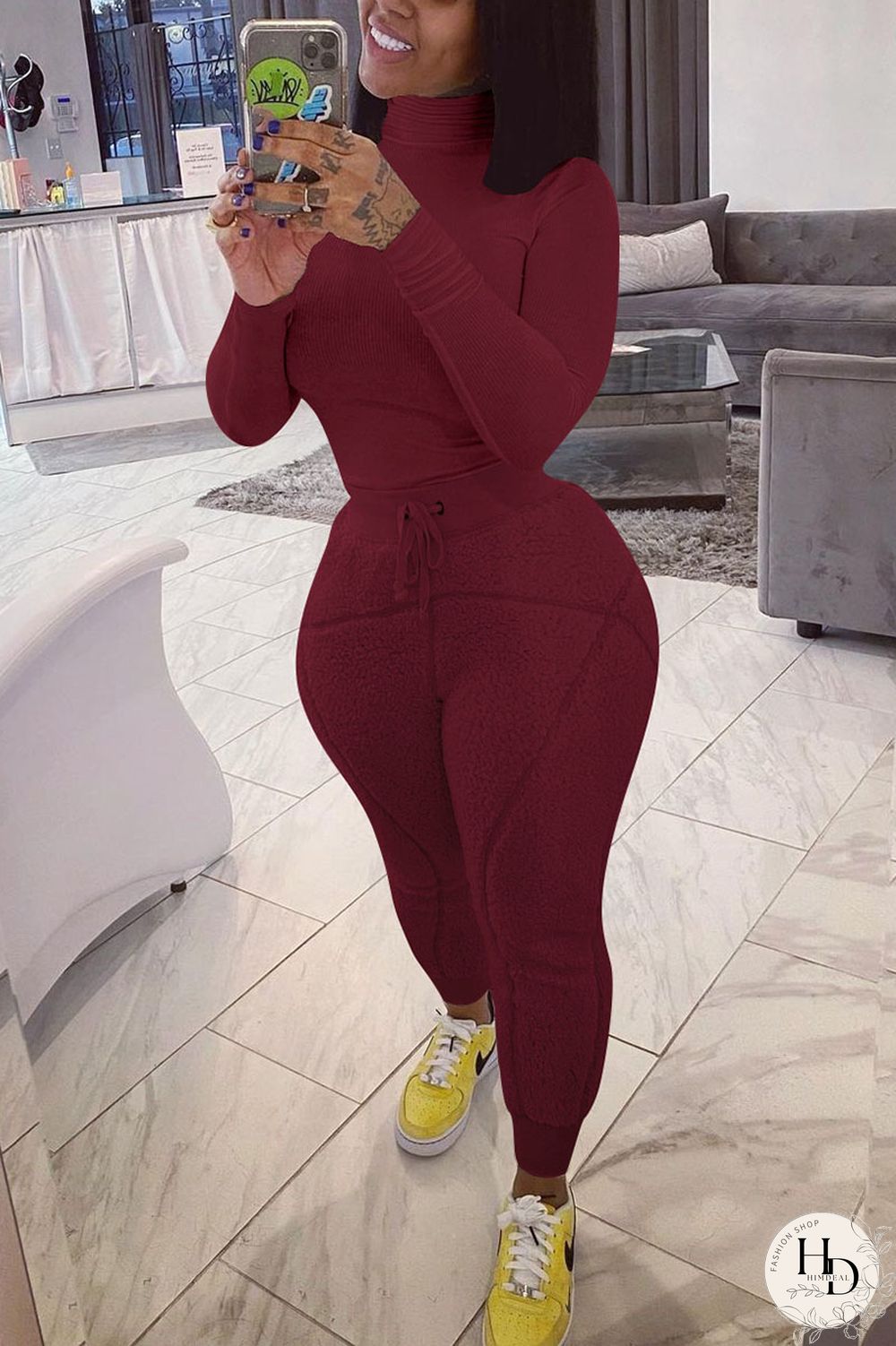 White Street Solid Turtleneck Long Sleeve Two Pieces