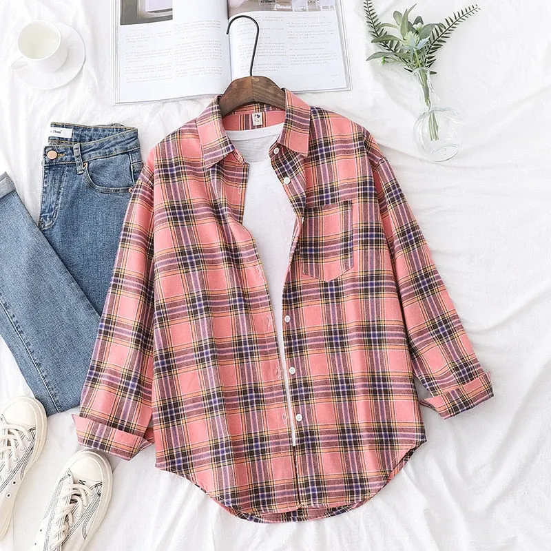 Brand Casual Women's Plaid Shirt 2021 Autumn New Boutique Ladies Loose Blouse and Tops Female Long Sleeve Blouses Clothes
