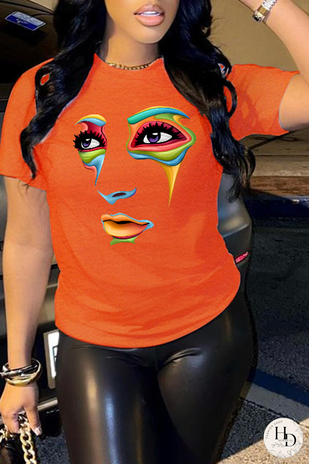 Red Street Vintage Print Patchwork O Neck T-Shirts