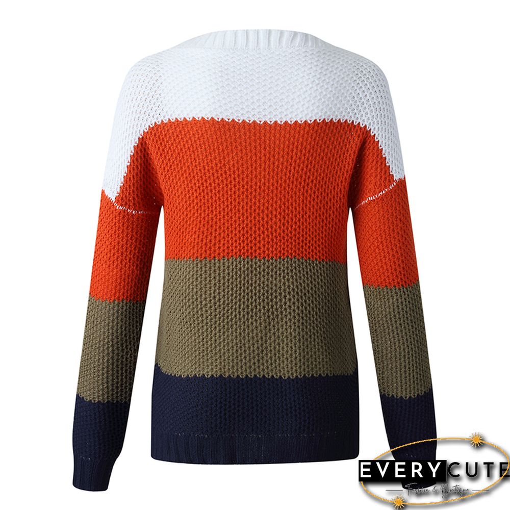 Orange Colorblock Lightweight Pullover Sweater