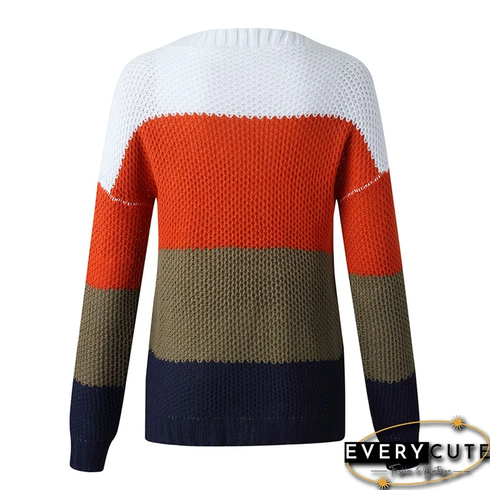 Orange Colorblock Lightweight Pullover Sweater