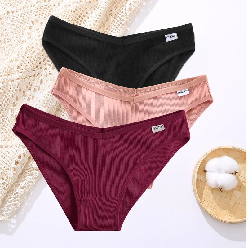 FINETOO 3PCS/Set Lingerie Sexy Women Cotton Panties Underwear Female Underpants 8 Solid Color Soft Woman Briefs Intimates M-XL
