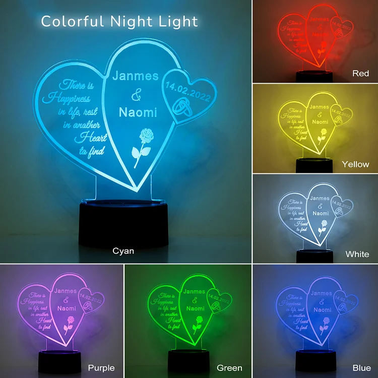 Custom Couple Heart Night Light With Name LED Lamp Gifts For Couple