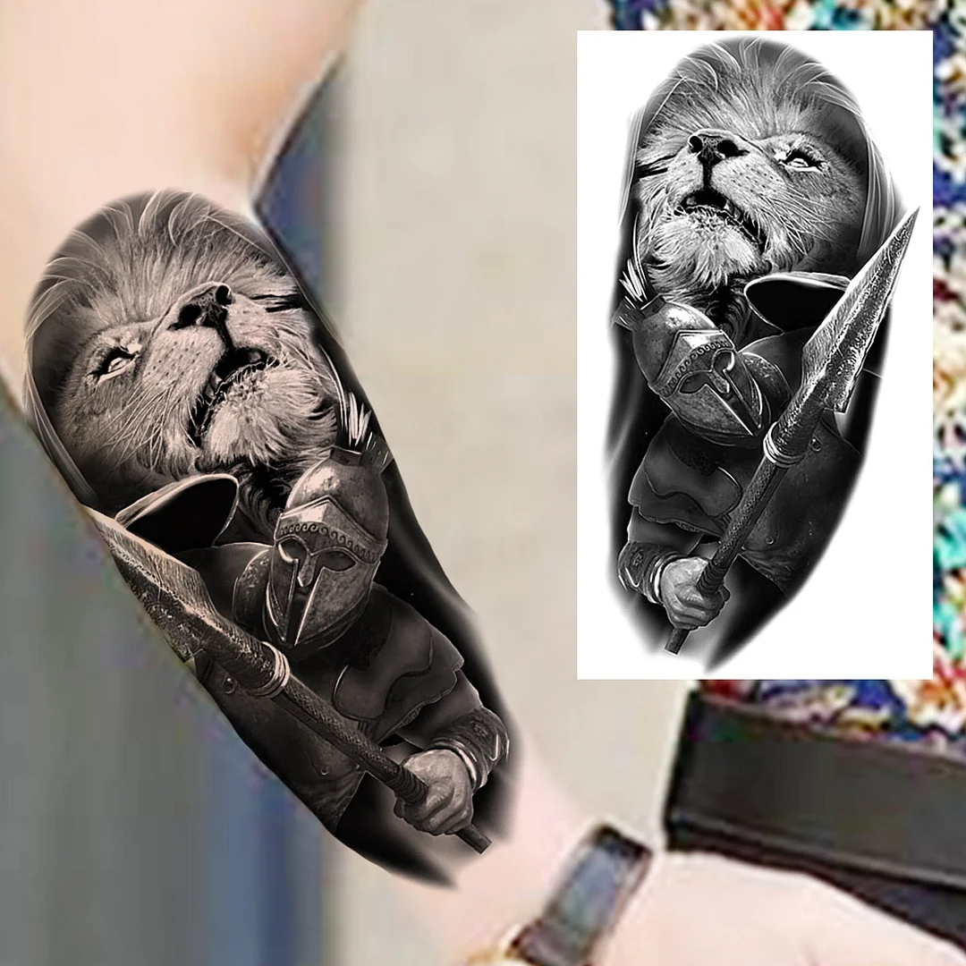 Praying Lion Cross Temporary Tattoos For Men Women Clown Wolf Tiger Flower Compass Fake Tattoo Sticker Forearm Waterproof Tatoos