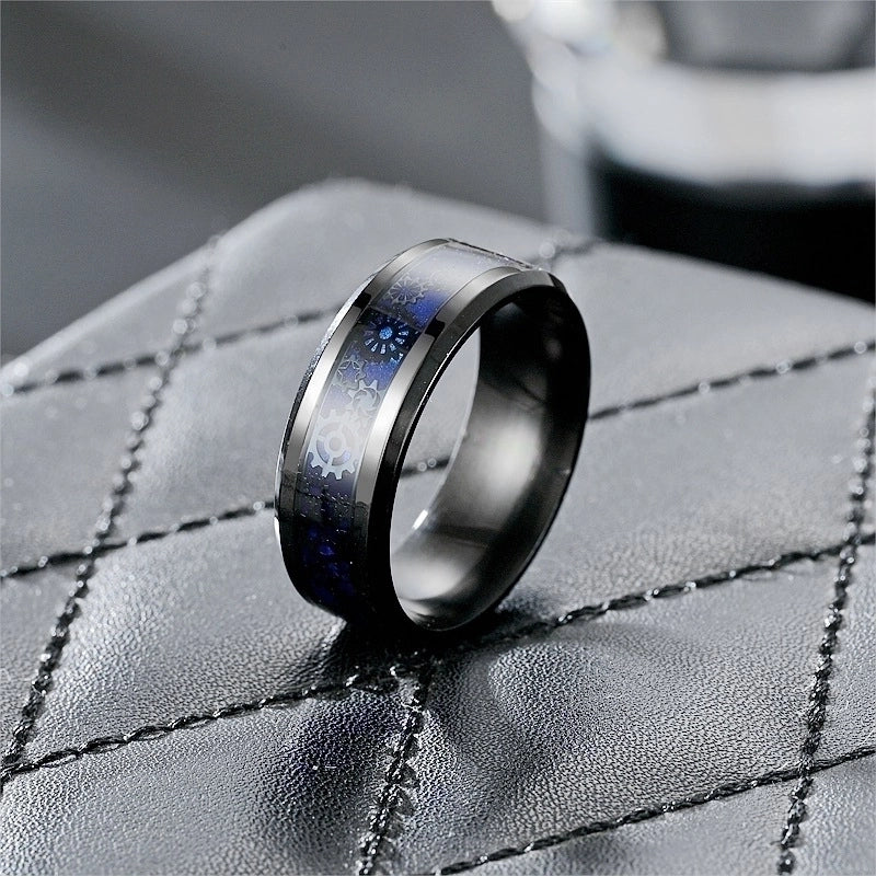 Casual Hip-Hop Retro Gear Stainless Steel Enamel Men’s Rings