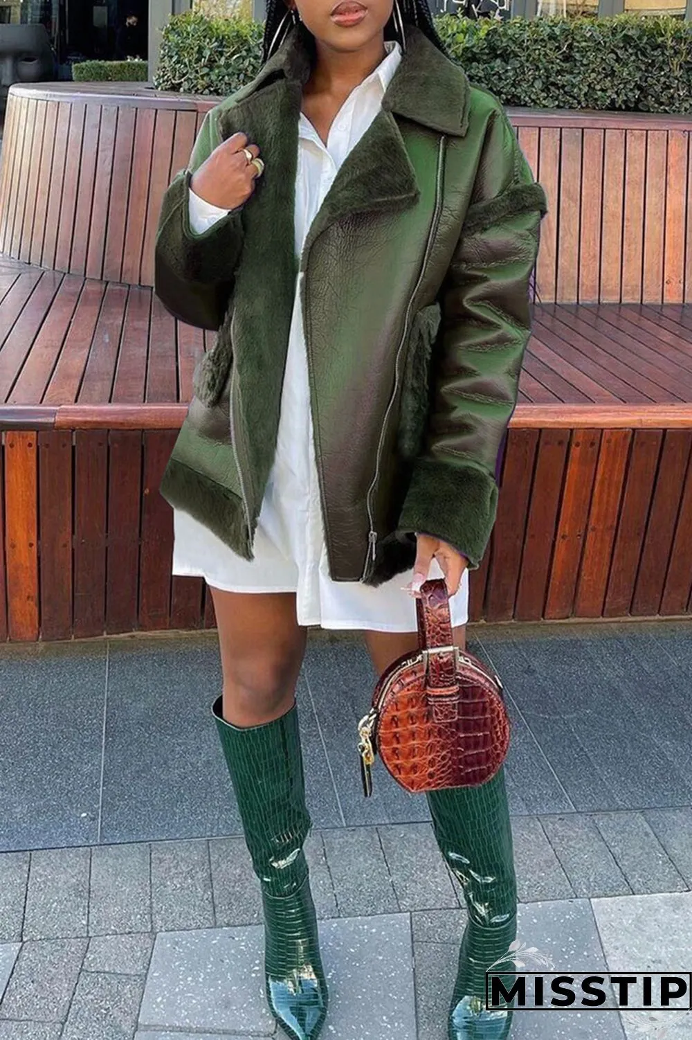 Brown Fashion Casual Solid Patchwork Turndown Collar Outerwear