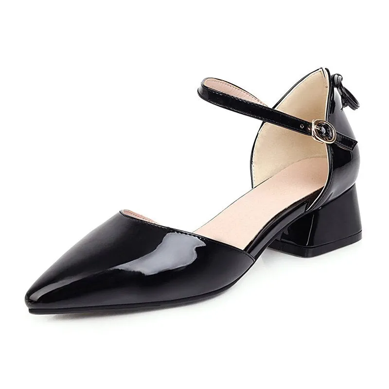 Gdgydh Patent Leather Pointed Toe Shoes Women Two Piece Summer Shoes Pumps For Office Working Fashion Bowie Mid Heel Big Size 48