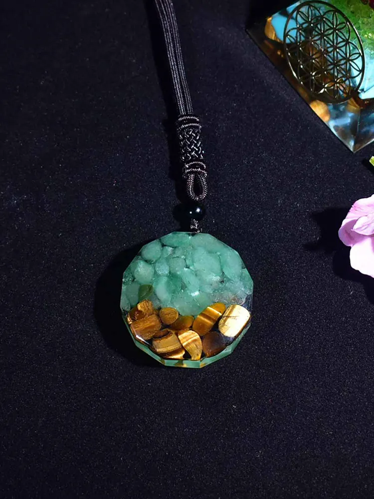Orgone Pendant Tiger Eye Aventurine Orgonite Necklace Energy Crystal Stone