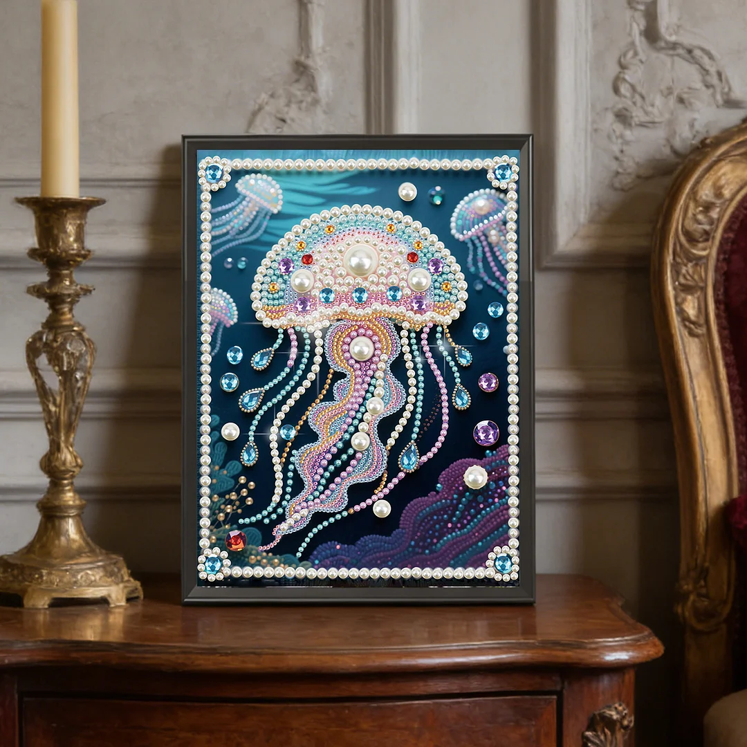 White Jellyfish DIY Partial Diamond Pearl Painting Art Kits 30x40cm Special Shape Pearl Gem Paintings Picture Arts Craft for Adults Beginners Home Wall Decor
