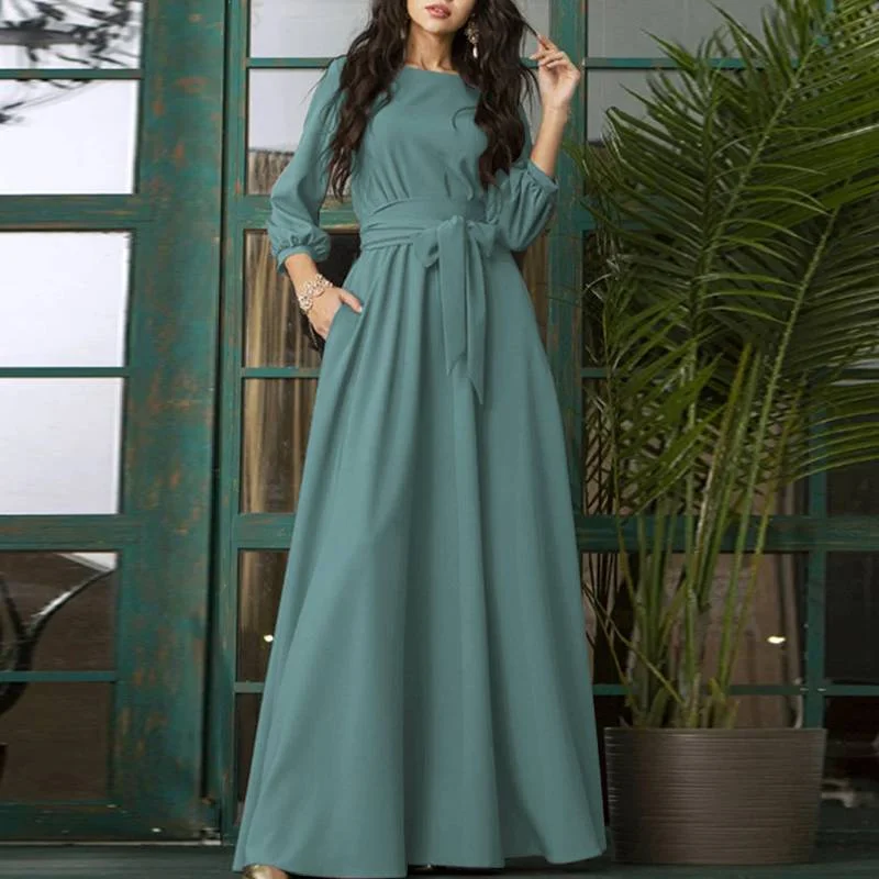 Elegant Party Sundress ZANZEA  Vintage Summer 3/4 Sleeve Solid Dress Women Spring Vestidos Casual Maxi Long Dresses