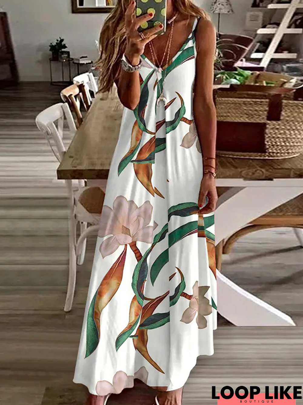Floral Spaghetti Sleeveless Knitting Dress