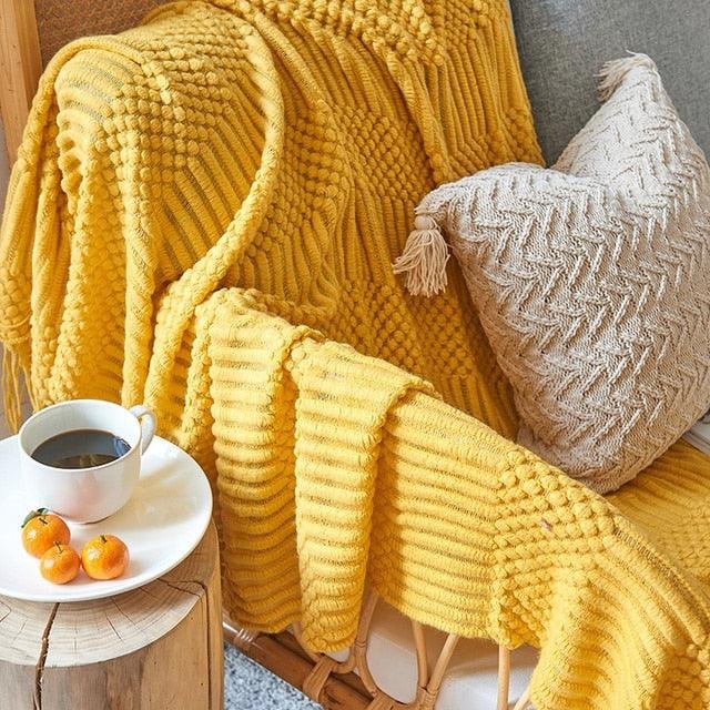 3D Knitted Blanket Cover With Tassel