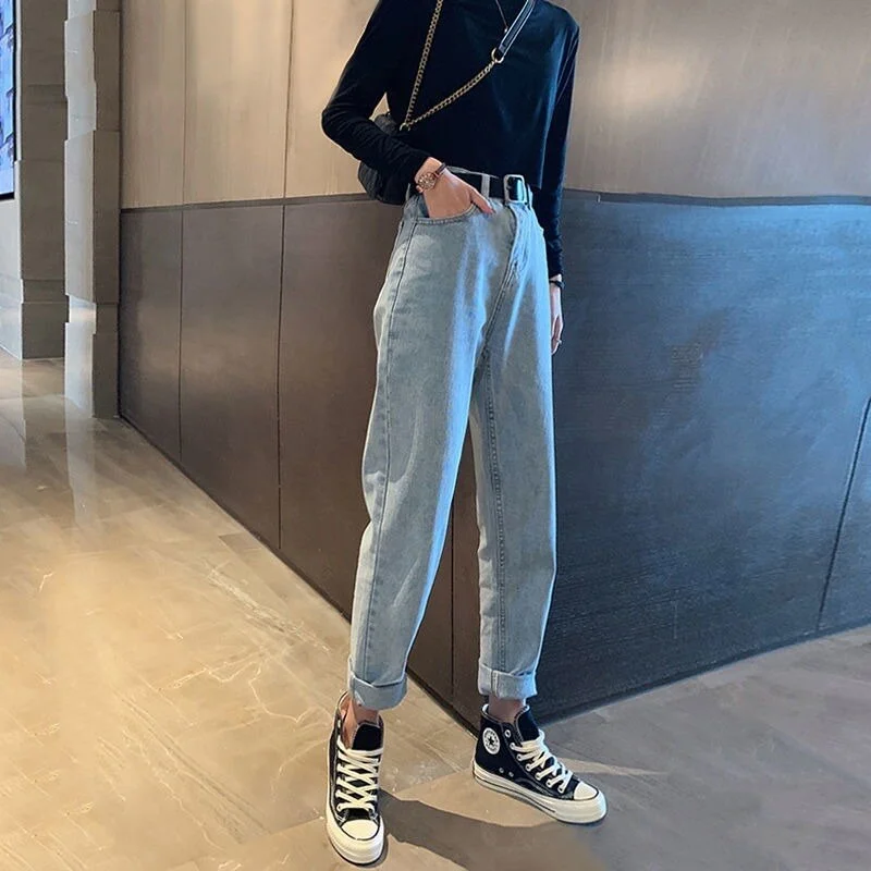 Jeans Women Harajuku Denim Trouser Fashion Students All-match High Waisted Female Cozy Mujer De Moda Hole Ankle-length Hipster