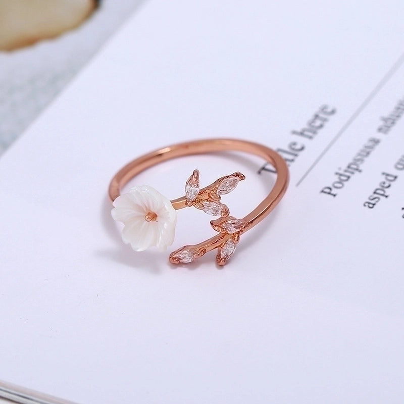 Minimalist Flower Copper Inlay Zircon Open Ring 1 Piece