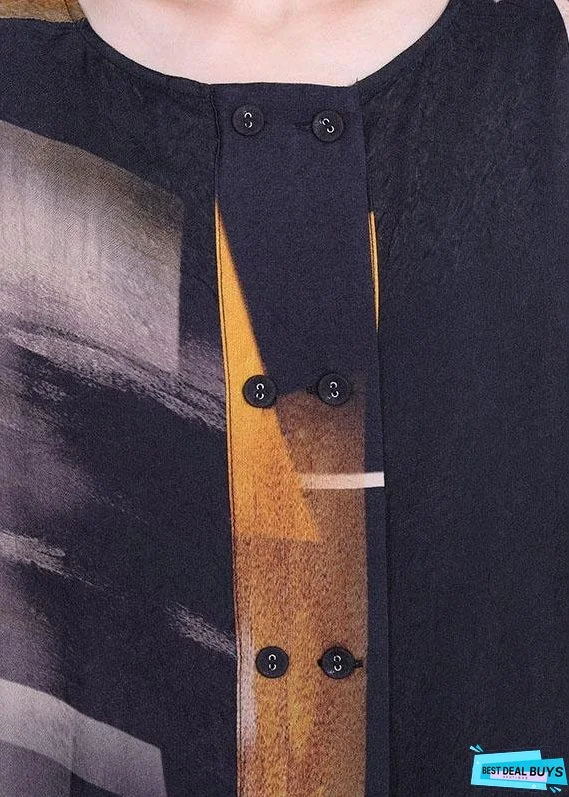 Vintage Navy Print Button Cardigans Two Pieces Set