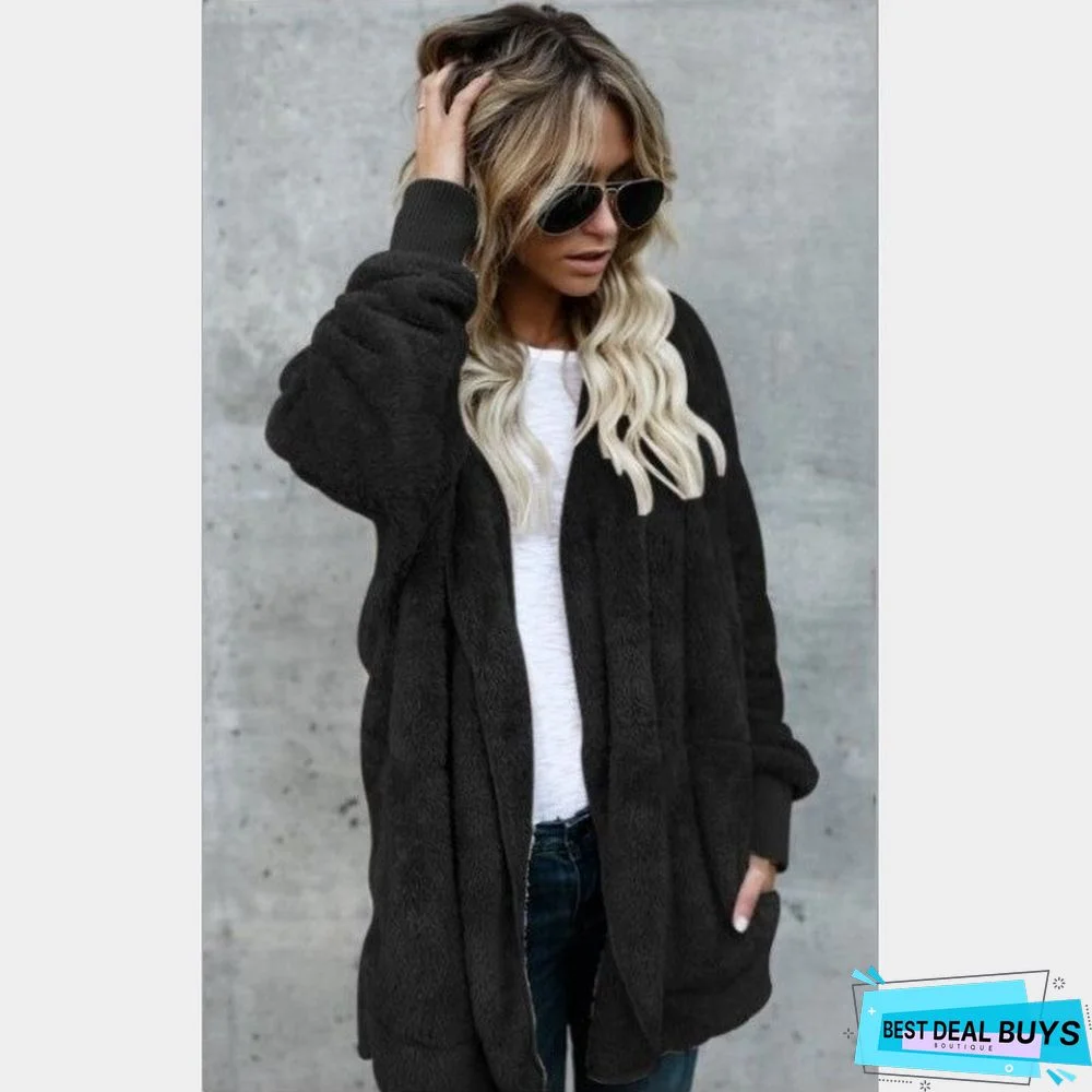 Casual Warm Plush Mid-Length Coat