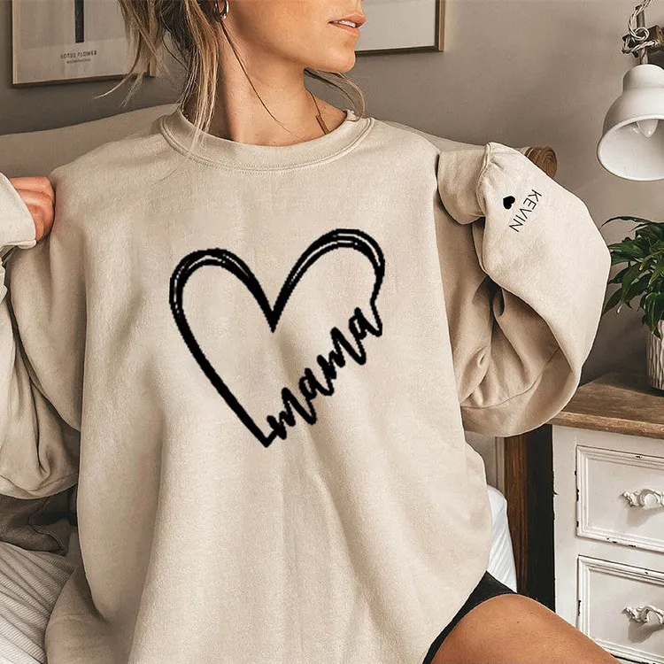 Heart Print Mama Sweatshirt, Mother and Child's Name Sweatshirt , Personalized Gift for Mom, Mom Gift, Mom Birthday
