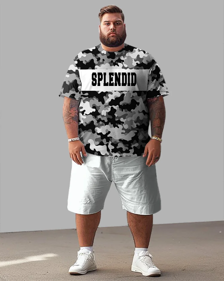 Men's Plus Size Camouflage Colorblock Alphabet Print T-Shirt Shorts Suit