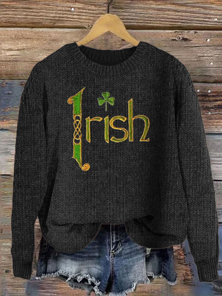 Comstylish Irish Shamrock Embroidered Women's Sweater