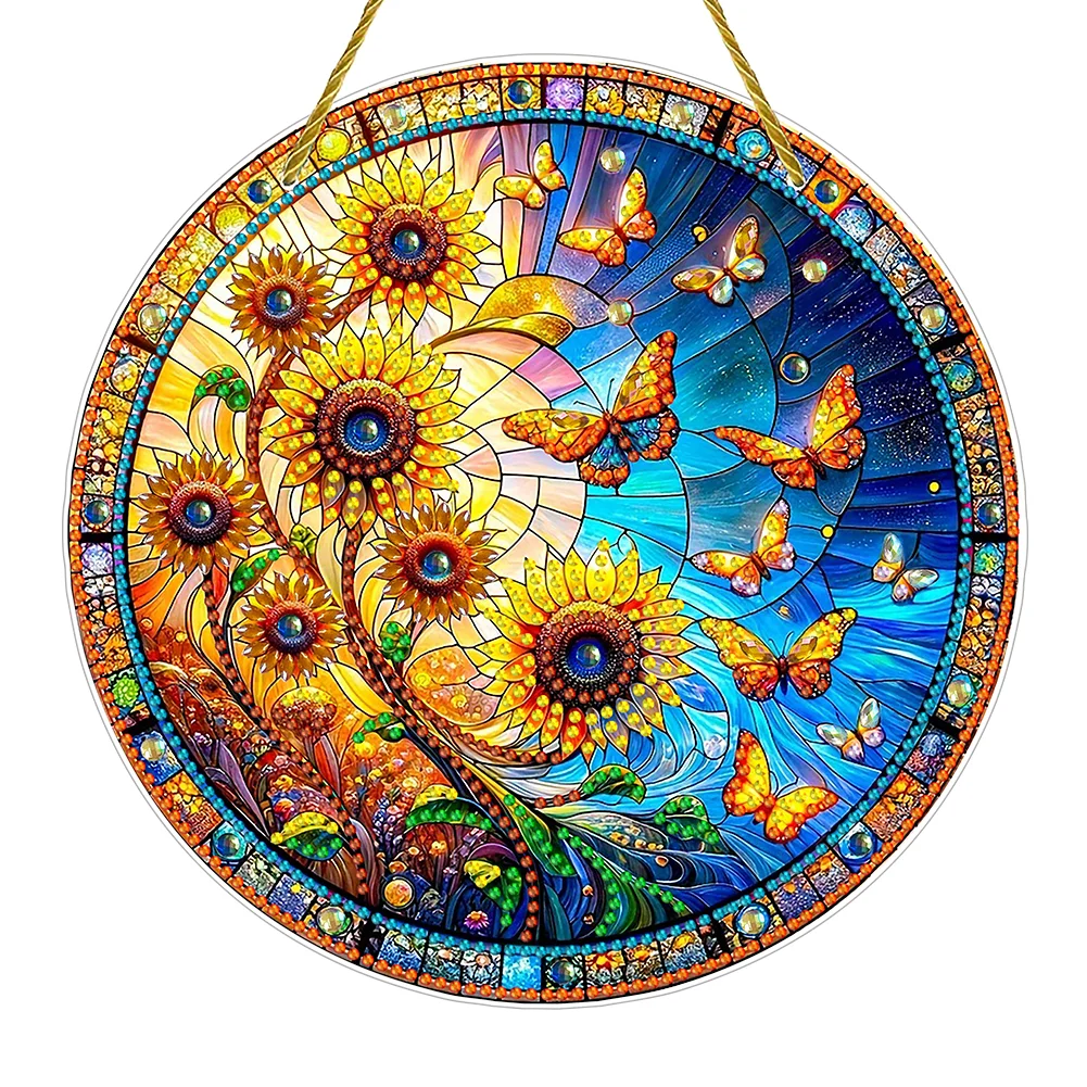 DIY Sunflower Butterfly Acrylic Diamond Painting Hanging Pendant for Home Wall Decor