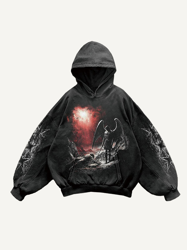 Art Figure&Wing&Graphic Print Slant Pockets Hoodie