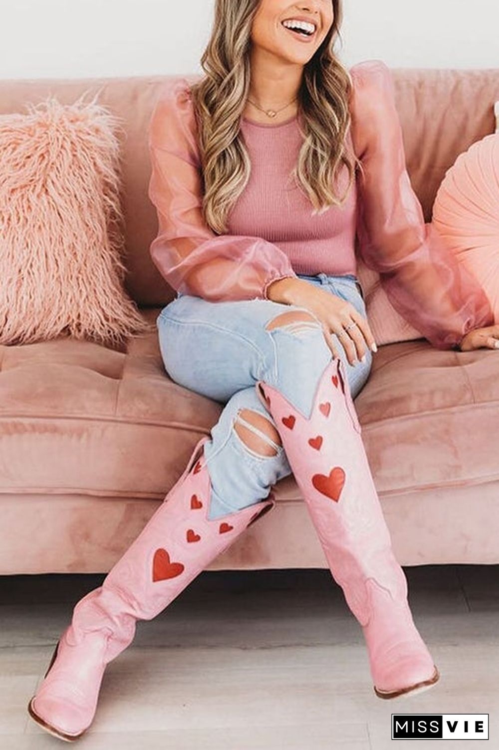 Heart Slip On Cowgirl Boots