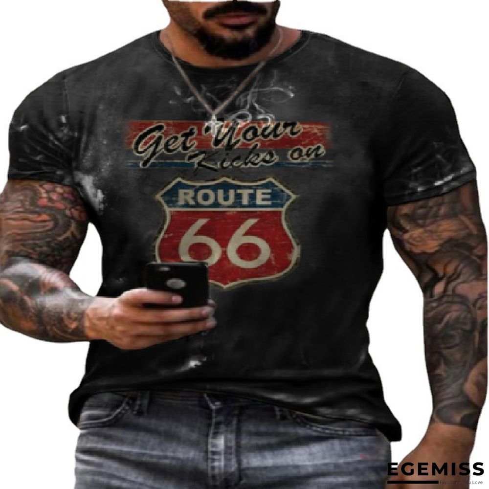 Casual 66 Digital Printed Short-sleeved T-shirt with Loose Collar | EGEMISS