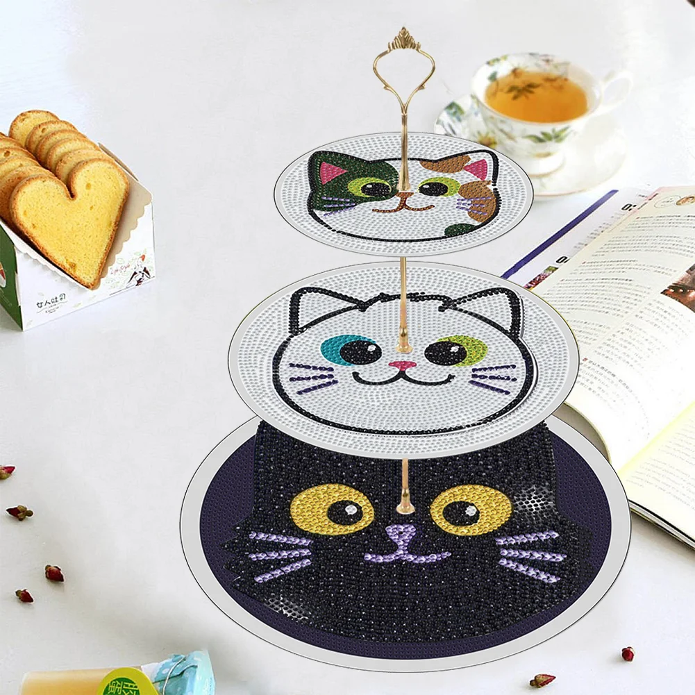 3 Tier 5D DIY Cat Acrylic Diamond Painting Cupcake Stand for Kitchen Table Decor 