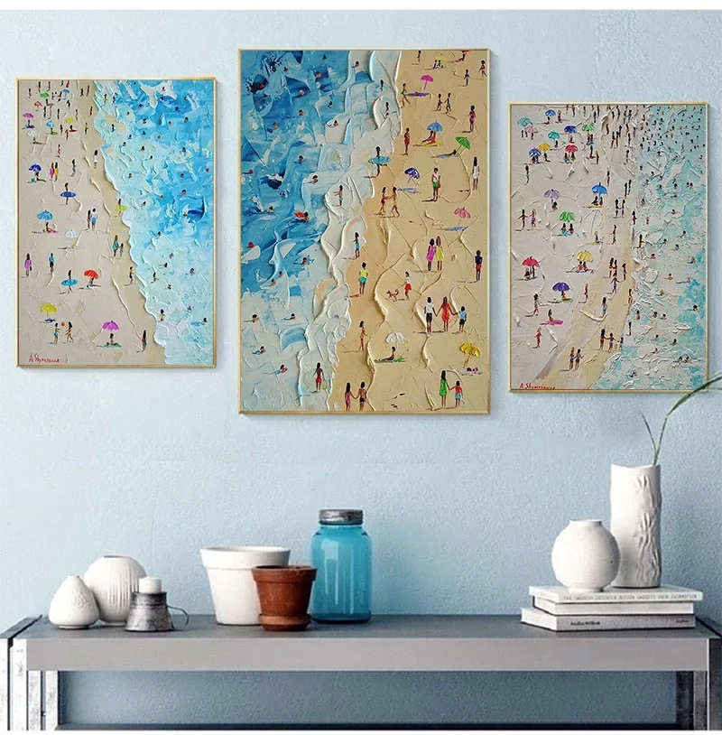 Canvas Painting Summer Beach Seascape Knife Painting Oil Painting Poster The Picture On the Wall Pictures For Living Room