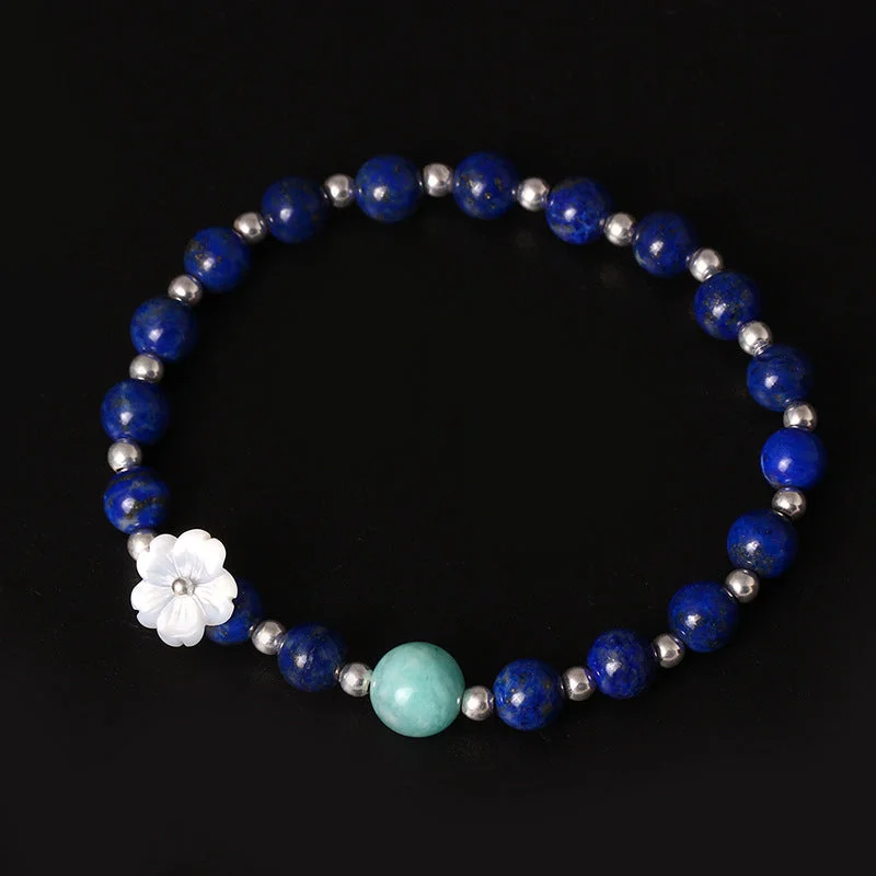 925 Sterling Silver Lazurite Amazonite Flower Positive Bracelet