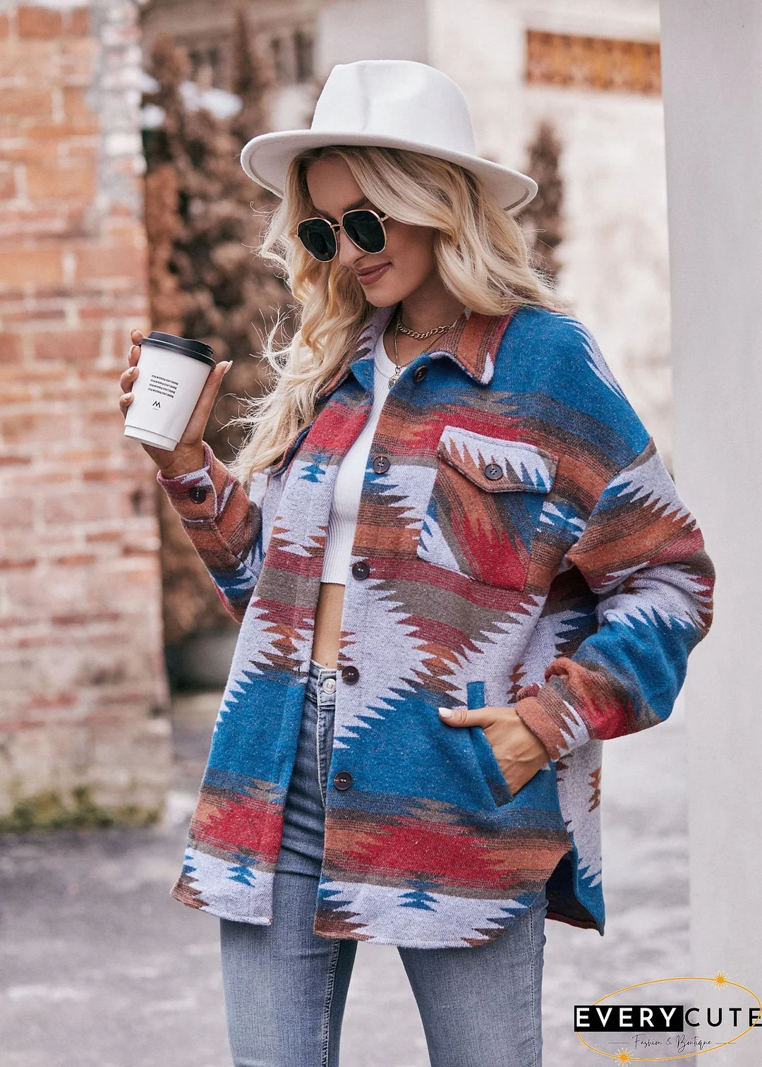 Casual Shirt Collar Ethnic Overcoat